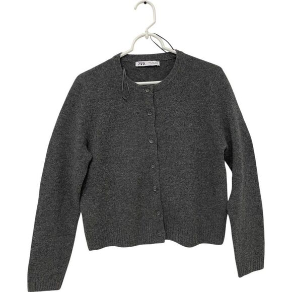 Zara Womens Sweater Size M Gray Cardigan Knit 100 Wool Long Sleeve 2893/102 NWOT - Picture 4 of 12